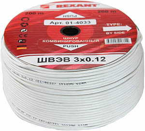 шнур комбинированный ШВЭВ 3 x 0,12 кв.мм Rexant 01-4033 - бухта 200 м