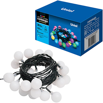led гирлянда Uniel ULD-S0500-030/DGA RGB IP20 Rainbow-1 - внешний вид + упаковка