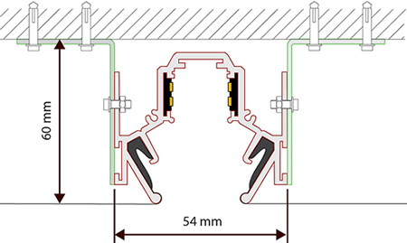 установка встраиваемого магнитного шинопровода Nova в натяжной потолок