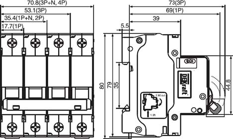 выключатель автоматический DEKraft ВА-103 6кА - размеры