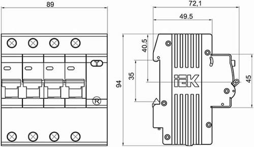 выключатель автоматический дифференциального тока АД14 IEK - размеры