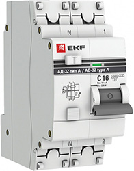 дифавтомат АД-32 1P+N 16А/10мА тип А 4,5кА EKF - внешний вид