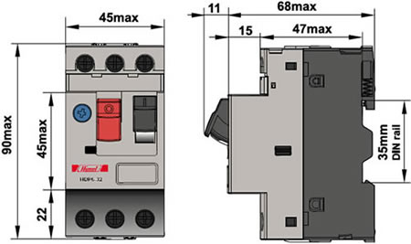 автомат защиты двигателя ВА431 DEKraft - размеры