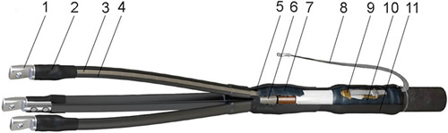 муфта концевая 3КВТп-10 "ЗЭТАРУС" с наконечниками - конструкция