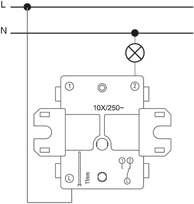 переключатель 1-клавишный Systeme Electric AtlasDesign Profi54 - схема подключения