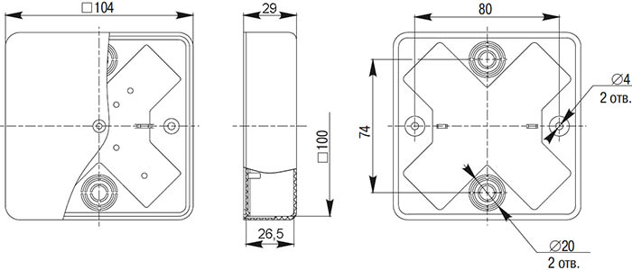 коробка распределительная КМ 100 х 100 х 29 мм IEK - размеры