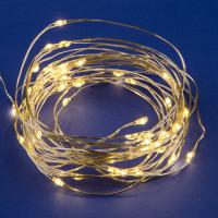 Гирлянда нить 5м теплый белый 50свд IP20 серебро провод роса на батарейках
