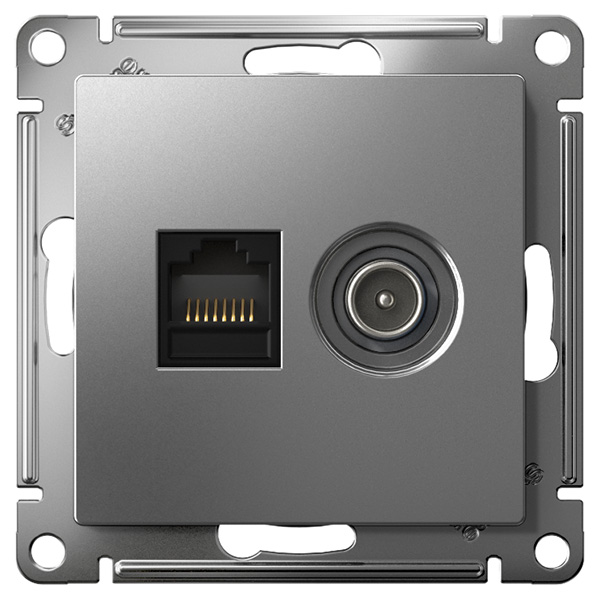 AtlasDesign сталь розетка RJ45+TV скрытая 2-ая 