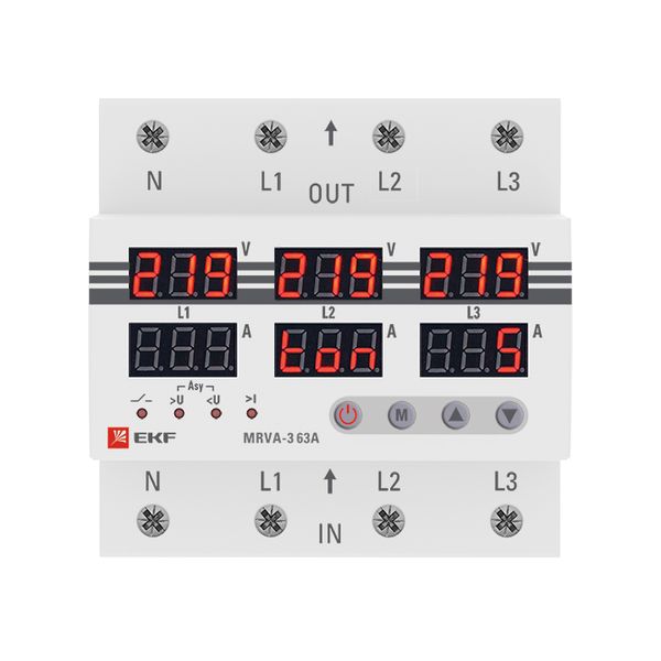 Реле напряжения и тока 3ф 63А 5мод MRVA EKF с дисп.