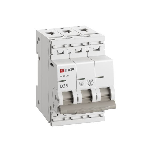 Автомат 3Р 25А D 4,5кА ВА47-63N EKF PROxima 