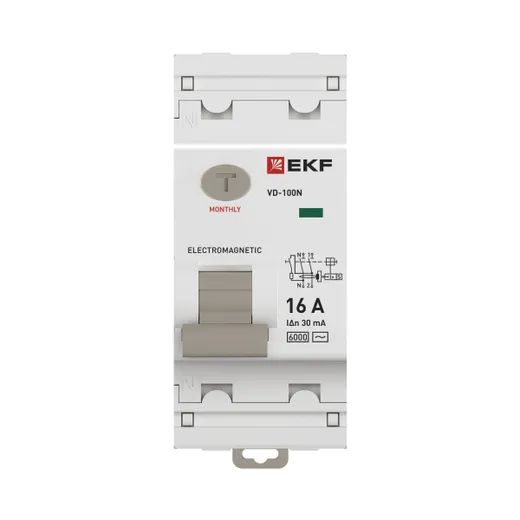 Выключатель дифференциального тока ВД-100N 2P 16А 30мА тип AC эл-мех 6кА PROXIMA EKF