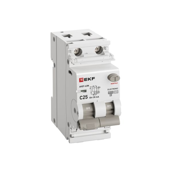 купить Дифавтомат 2Р 25А C тип AC 30мА 6кА 2мод АВДТ-63N EKF PROxima в Сыктывкаре Дифавтомат 2Р 25А C тип AC 30мА 6кА 2мод АВДТ-63N EKF PROxima
