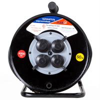 Удлинитель 4-мест 50м КГ 3*2,5 черный катушка металл IP44 PlexUp 4000Вт