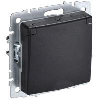 купить Брайт черный розетка скрытая 1-мест заземление с крышкой шторки IP44  в Сыктывкаре Брайт черный розетка скрытая 1-мест заземление с крышкой шторки IP44