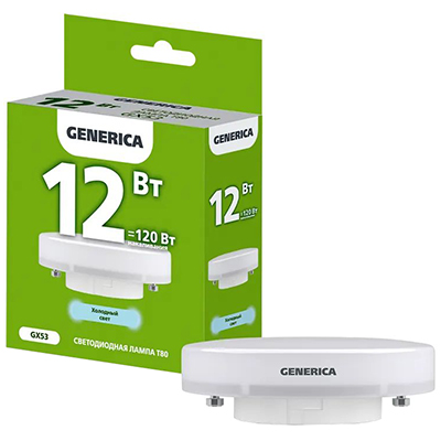 купить Лампа свд 220В GX53 12Вт 6500К 1200лм таблетка матовая Generica  в Сыктывкаре Лампа свд 220В GX53 12Вт 6500К 1200лм таблетка матовая Generica