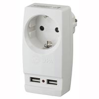 Адаптер 1-мест 16А заземление 2*USB белый прямоугольник пластик ЭРА 2,1А