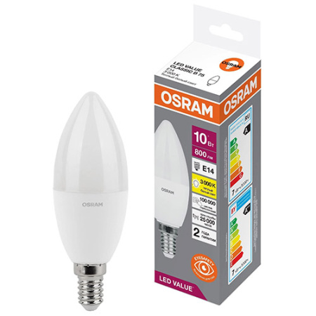 купить Лампа свеча свд Е14 10Вт 3000К 800лм B75 матовая Osram LED Value, аналог 707097 в Сыктывкаре Лампа свеча свд Е14 10Вт 3000К 800лм B75 матовая Osram LED Value, аналог 707097