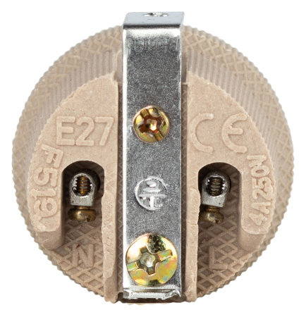 купить Патрон подвесной E27 керамика белый ЭРА с держателем в Сыктывкаре Патрон подвесной E27 керамика белый ЭРА с держателем