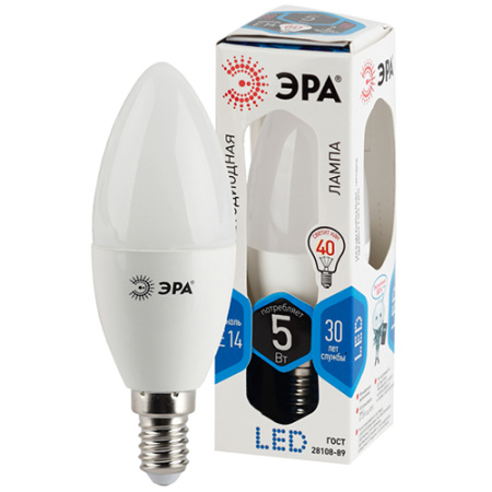 купить Лампа свд 220В Е14 5Вт 4000К 400лм свеча С35 матовая ЭРА  в Сыктывкаре Лампа свд 220В Е14 5Вт 4000К 400лм свеча С35 матовая ЭРА