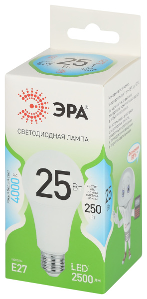 Лампа светодиодная 220В Е27 25Вт 4000К 2500лм стандарт A60 матовая ЭРА Green Line