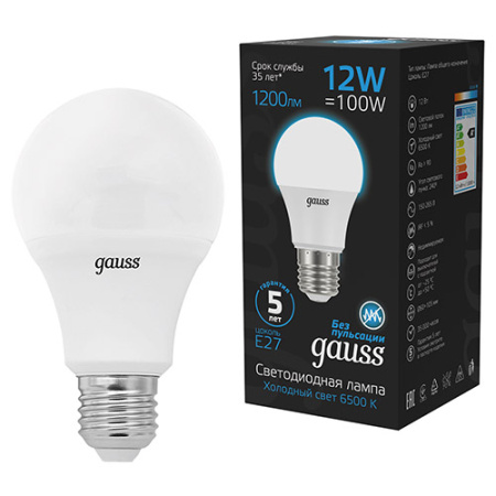 купить Лампа светодиодная 220В Е27 12Вт 6500К 1200лм стандарт A60 матовая Gauss Black в Сыктывкаре Лампа светодиодная 220В Е27 12Вт 6500К 1200лм стандарт A60 матовая Gauss Black