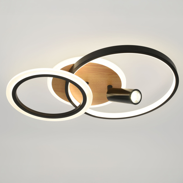 Светильник потолочный (люстра) свд 85Вт 3000К-6500К 6900лм черный/дерево пульт 