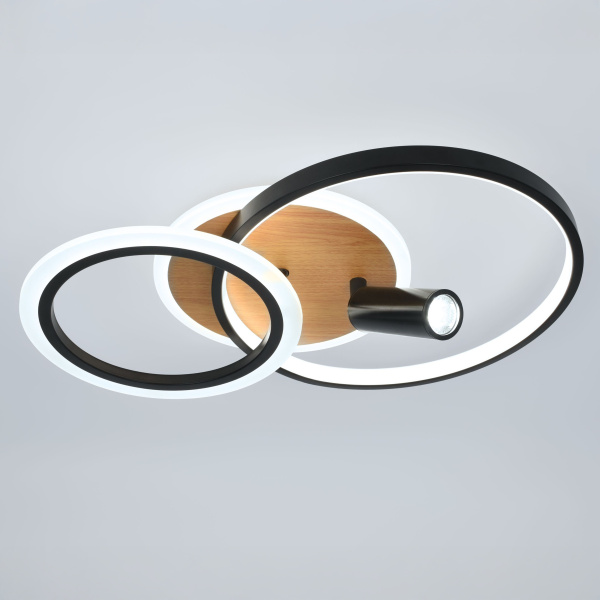 Светильник потолочный (люстра) свд 85Вт 3000К-6500К 6900лм черный/дерево пульт 