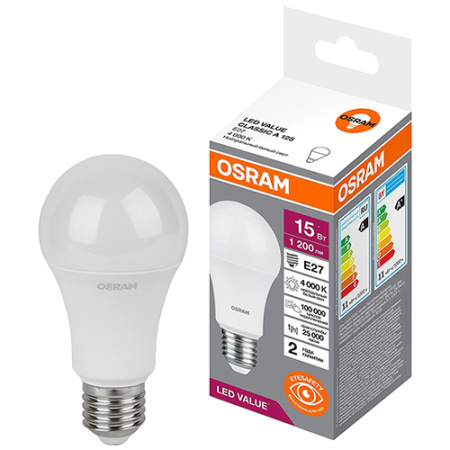 купить Лампа светодиодная 220В Е27 15Вт 4000К 1200лм стандарт A60 матовая Osram LED Value в Сыктывкаре Лампа светодиодная 220В Е27 15Вт 4000К 1200лм стандарт A60 матовая Osram LED Value
