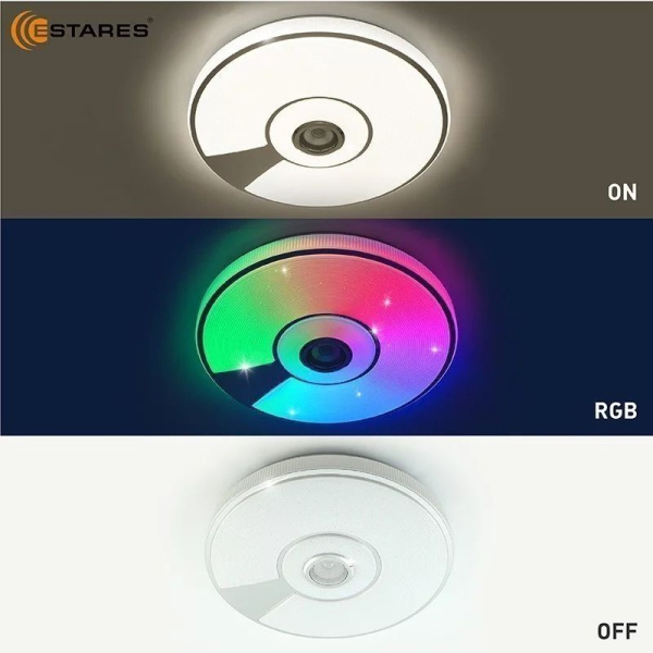 купить Светильник настенно-потолочный свд 80Вт RGB круг белый/хром  пульт ДУ Estares музыкальная, API в Сыктывкаре Светильник настенно-потолочный свд 80Вт RGB круг белый/хром  пульт ДУ Estares музыкальная, API