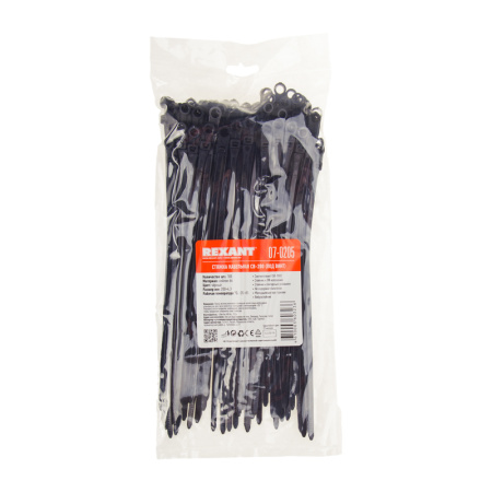 купить Хомут 200*4,3мм нейлон черный под винт Rexant  в Сыктывкаре Хомут 200*4,3мм нейлон черный под винт Rexant