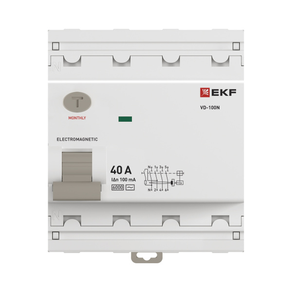 Выключатель дифференциальный (УЗО) 4Р 40А 100мА AC 6кА ВД-100N EKF PROxima