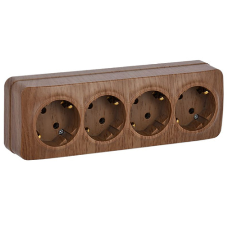 купить Глори дуб розетка открытая 4-мест заземление IP20 в Сыктывкаре Глори дуб розетка открытая 4-мест заземление IP20