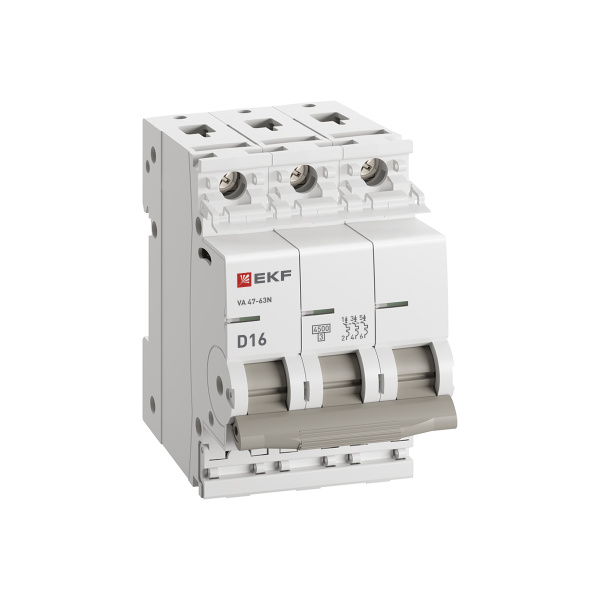 Автомат 3Р 16А D 4,5кА ВА47-63N EKF PROxima