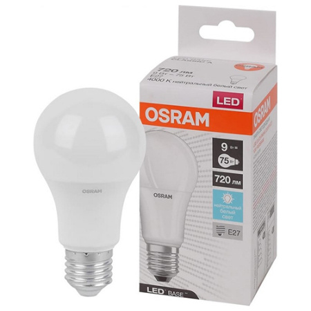 Лампа светодиодная 220В Е27 9Вт 4000К 720лм стандарт A60 матовая Osram LED Base