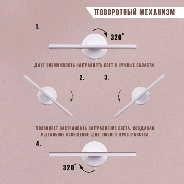 Светильник настенный свд 15Вт 4500К 800лм белый Россвет поворотный с выкл.