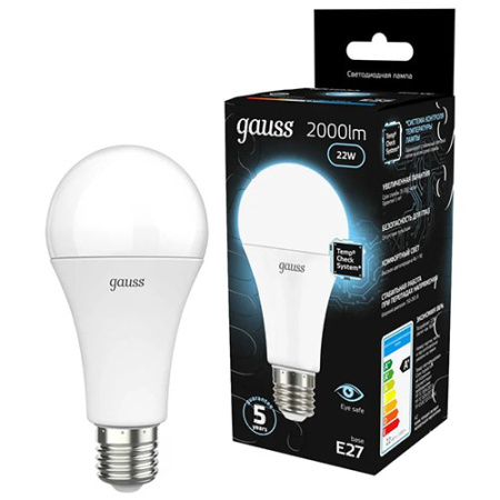 купить Лампа светодиодная 220В Е27 22Вт 4100К 2000лм стандарт A70 матовая Gauss Black в Сыктывкаре Лампа светодиодная 220В Е27 22Вт 4100К 2000лм стандарт A70 матовая Gauss Black