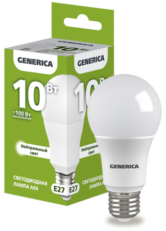 Лампа светодиодная 220В Е27 10Вт 6500К 1000лм стандарт A60 матовая GENERICA (IEK) 