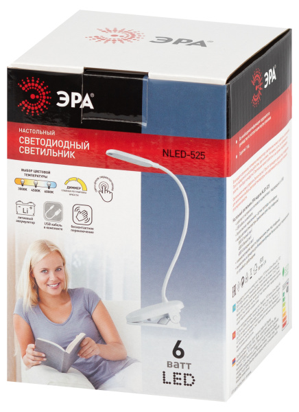 купить Светильник настольный свд 6Вт 3000-6500К лм белый прищепка диммер аккумулятор ЭРА управление жестом в Сыктывкаре Светильник настольный свд 6Вт 3000-6500К лм белый прищепка диммер аккумулятор ЭРА управление жестом