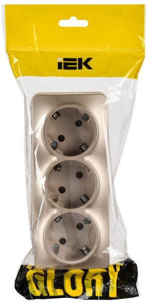 купить Глори шампань розетка открытая 3-мест заземление IP20  в Сыктывкаре Глори шампань розетка открытая 3-мест заземление IP20