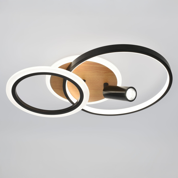 Светильник потолочный (люстра) свд 85Вт 3000К-6500К 6900лм черный/дерево пульт 