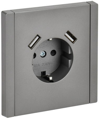 Фортепиано сталь розетка скрытая 1-мест заземление шторки USB IP20 3,1А