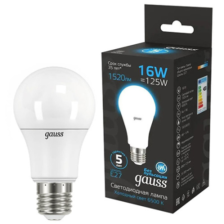 купить Лампа светодиодная 220В Е27 16Вт 6500К 1520лм стандарт A60 матовая Gauss Black в Сыктывкаре Лампа светодиодная 220В Е27 16Вт 6500К 1520лм стандарт A60 матовая Gauss Black