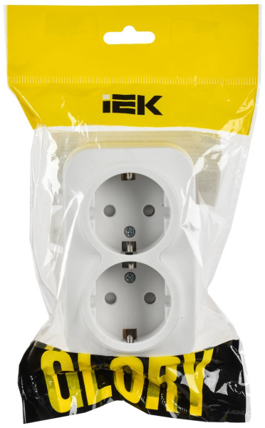 купить Глори белый розетка открытая 2-мест заземление шторки IP20  в Сыктывкаре Глори белый розетка открытая 2-мест заземление шторки IP20