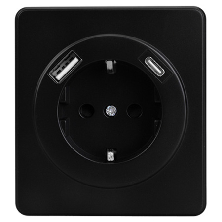 MIELE ROUND Розетка 1-ая с/з с/у з/ш 16А с USB A+C быстрой зарядки 5В/3А черная KRANZ