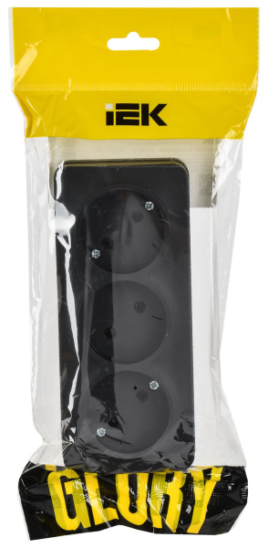 купить Глори черный розетка открытая 3-мест IP20  в Сыктывкаре Глори черный розетка открытая 3-мест IP20