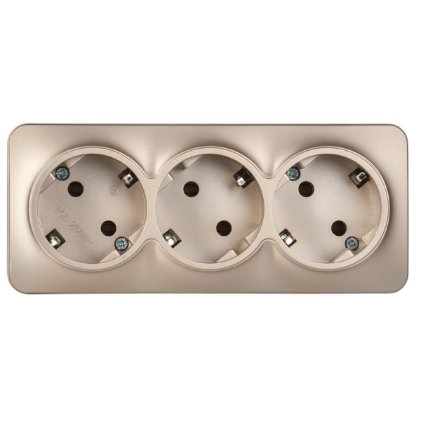 купить Глори шампань розетка открытая 3-мест заземление IP20  в Сыктывкаре Глори шампань розетка открытая 3-мест заземление IP20