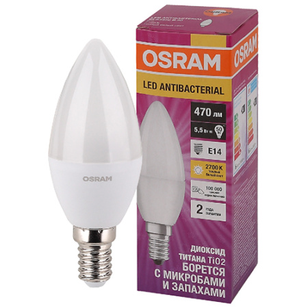 Лампа свеча свд Е14 5,5Вт 2700К 470лм В37 матовая Osram