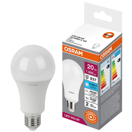 купить Лампа светодиодная 220В Е27 20Вт 6500К 1600лм стандарт A70 матовая Osram LED Value в Сыктывкаре Лампа светодиодная 220В Е27 20Вт 6500К 1600лм стандарт A70 матовая Osram LED Value
