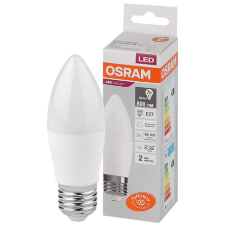 Лампа свеча свд Е27 10Вт 4000К 800лм B75 матовая Osram LED Value