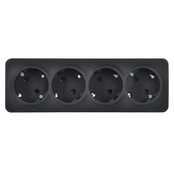 купить Глори черный розетка открытая 4-мест заземление IP20  в Сыктывкаре Глори черный розетка открытая 4-мест заземление IP20